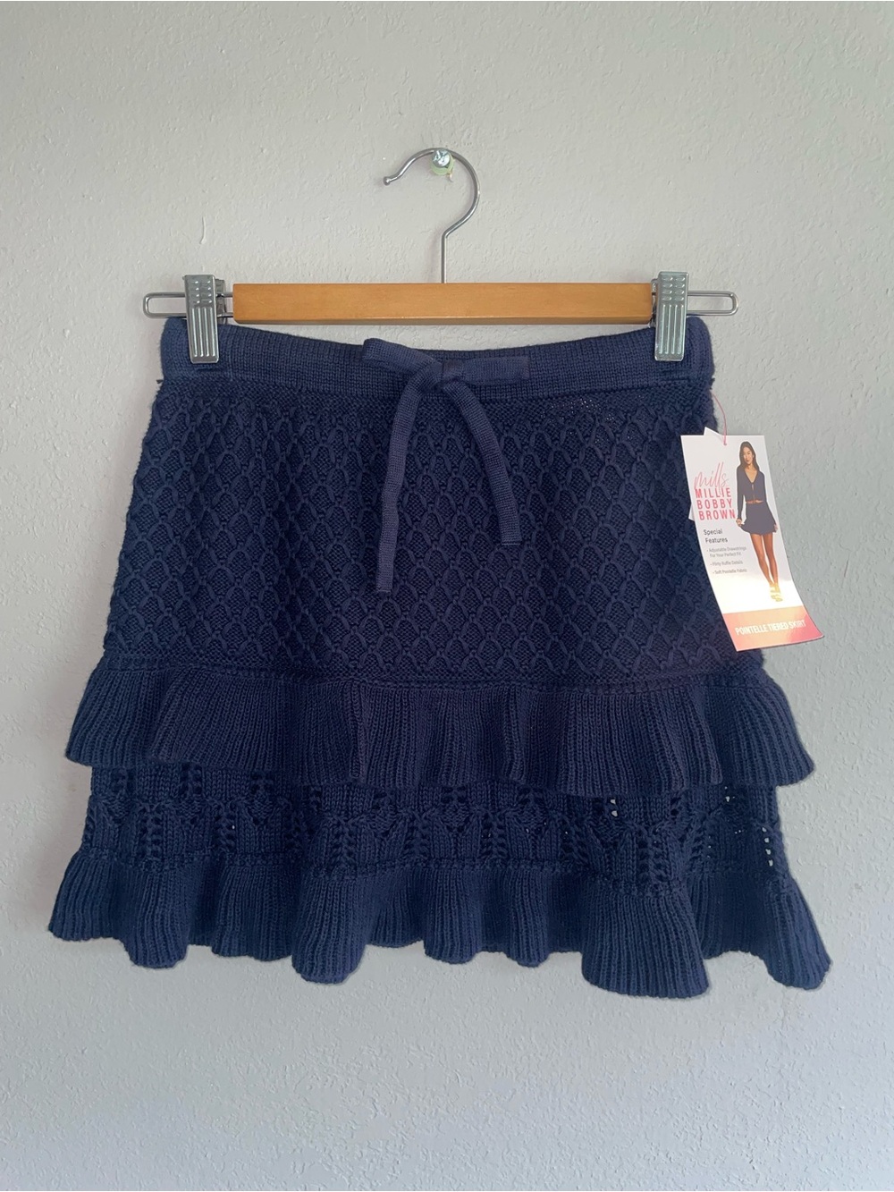 Navy Knit Tiered Ruffle Skirt -